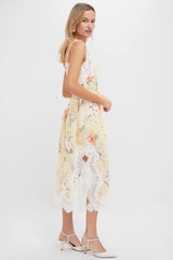 Yellow Watercolour Floral Everley Lace Trim Slip Dress