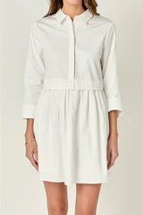 Georgie Collared Button Up Shirt Dress - White