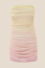 Strapless Fuchsia Ombre Ruched Short Dress