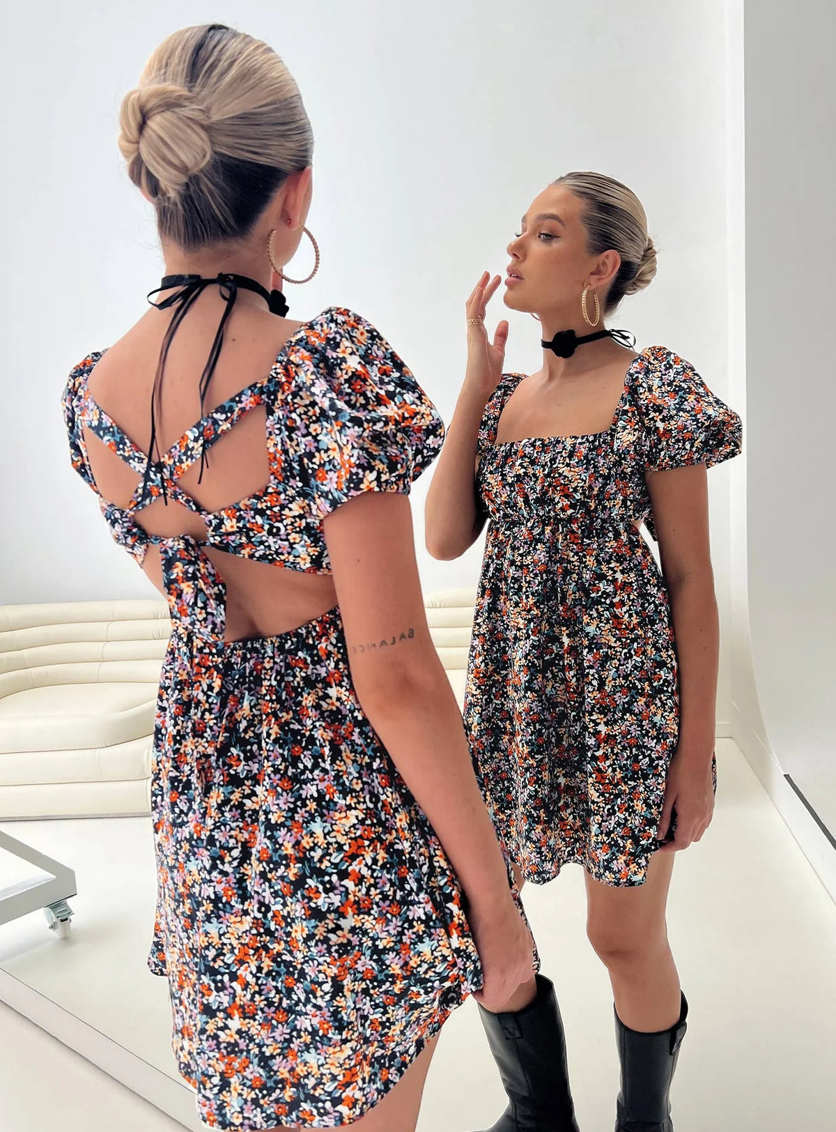 Let's Dance Mini Dress Black Floral