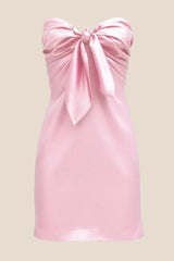 Strapless Yellow Tie Front A-line Short Dress