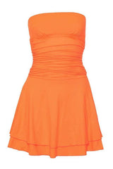 Strapless Hot Pink Ruffle Ruched Short Dress