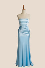 Light Blue Strapless Ruched Fitted Dress