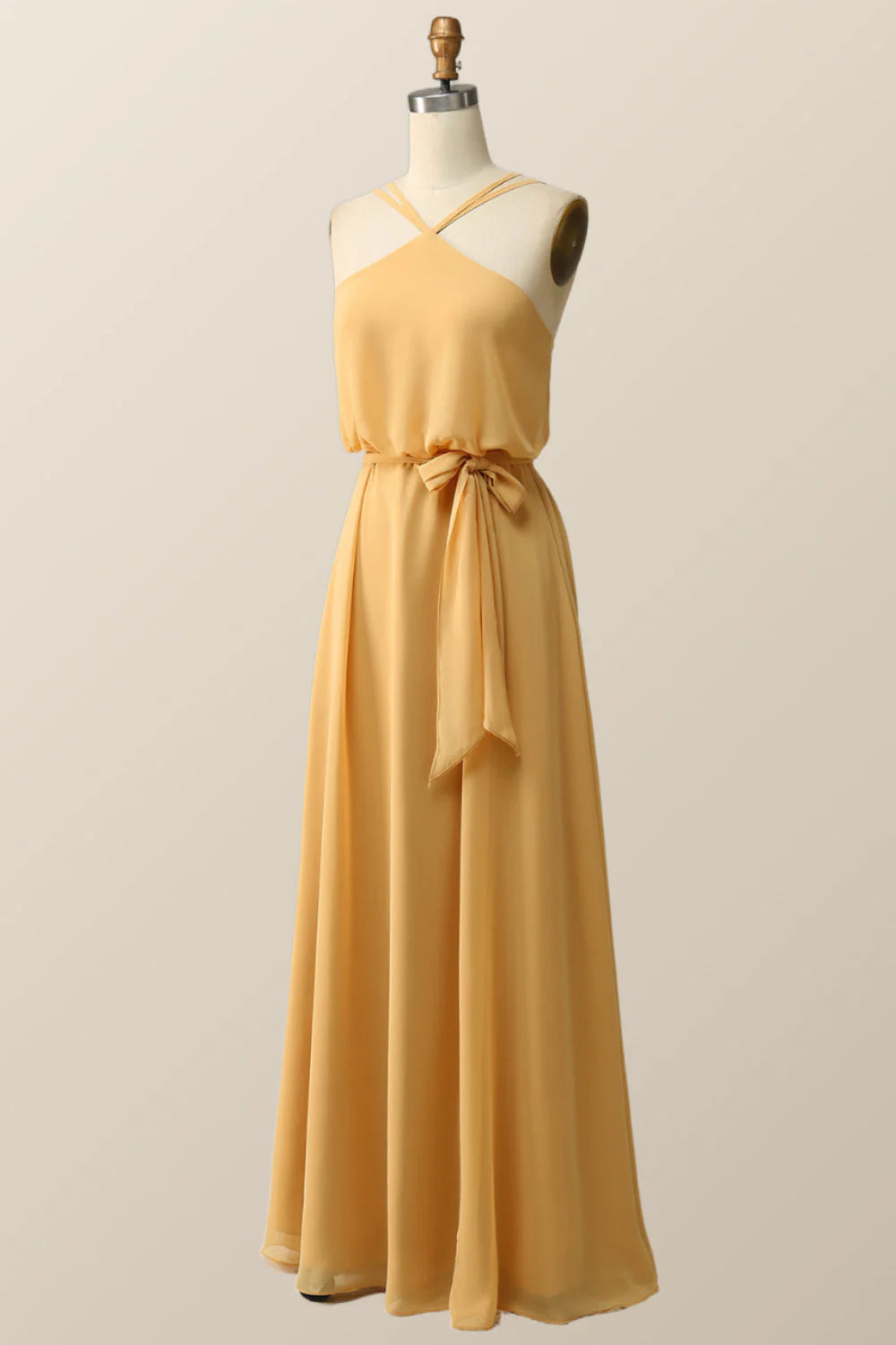 mustard yellow infinity dress Halter Straps Purple Chiffon Long Bridesmaid Dress – LORI