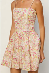 Destiny Floral Ladder Lace Pleated Flared Mini Dress