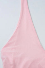 Halter Pink Ruched Tiered Long Dress