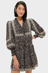 Multi Emmeline Print Long Sleeve Mini Tiered Dress