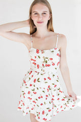 Cherry Print Tiered Mini Dress