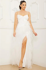 Gracie Tulle Layer Ruffle Maxi - White