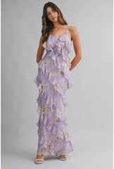 Lyla Asymmetrical Tiered Ruffled Maxi Dress - Lilac