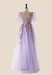 Lavender Floral Corset A-line Long Dress