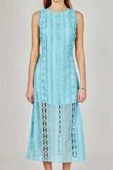 Arial Summer Lace Midi Dress - Aqua Blue