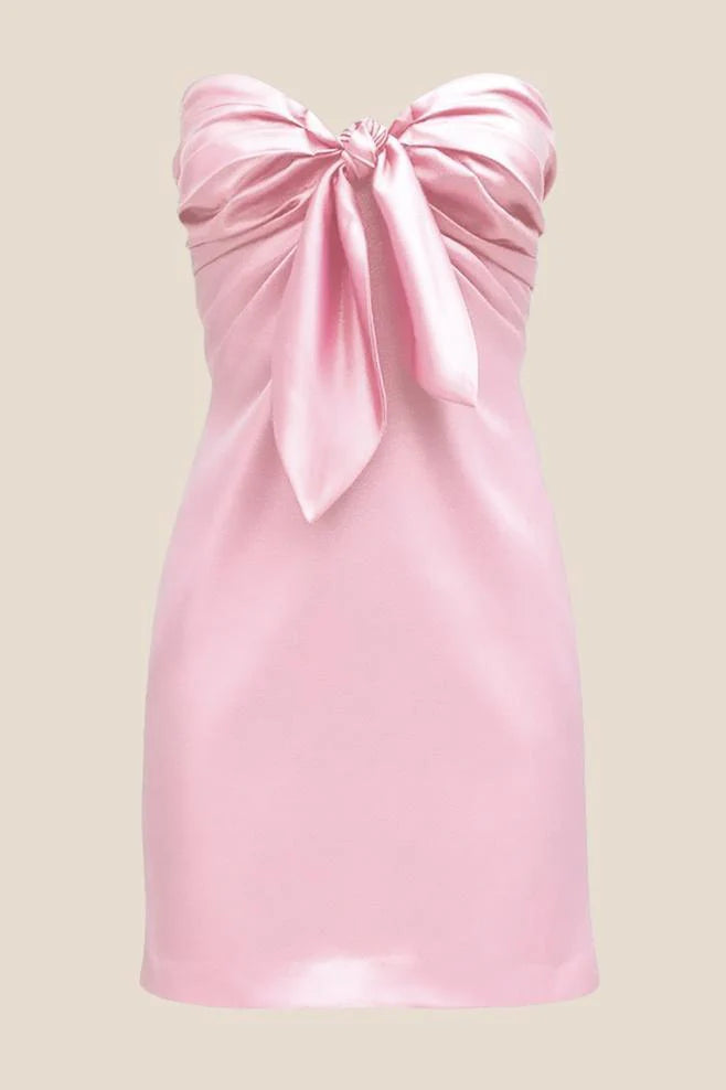 Strapless Pink Tie Front Short Dress