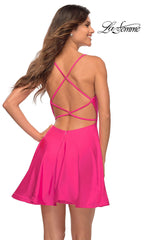 La Femme Backless Hot Pink Short Party Dress