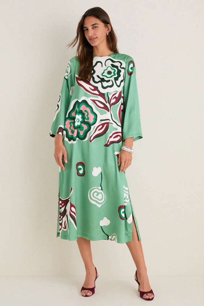 Fauvist Floral Hammered Satin Jamie Dress