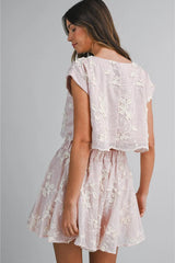 PRE-ORDER ONLY! ETA May 15th!  Isabella Floral Applique Embroidered Crop Top and Mini Skirt (Sold Separately) Blush Pink