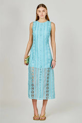 Arial Summer Lace Midi Dress - Aqua Blue