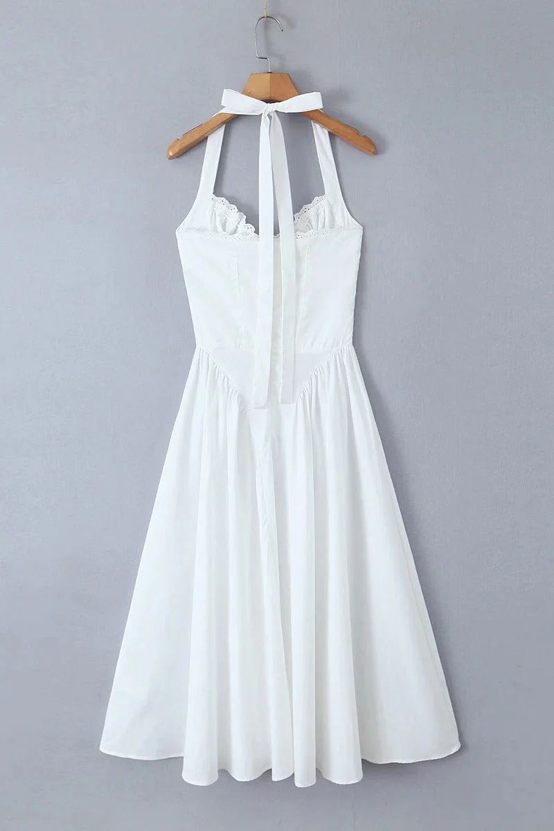 white halter dress summer White Halter Maxi Dress | Backless Plunge V-Neck Formal Gown | High Slit  Evening & Wedding Guest Dress | Summer Resort Wear main image 1