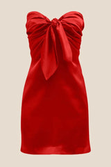 Strapless Pink Tie Front Short Dress