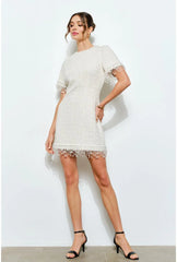 Iris Beaded Fringe Tweed Mini Dress - Ivory